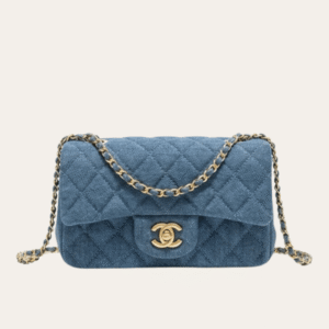 Chanel Denim Gold Ball Square Flap Bag Blue 7.9 Inches