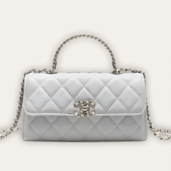 AURCN-BAG1057 Chanel Flap Bag Top Handle Woc White 7.5 Inches