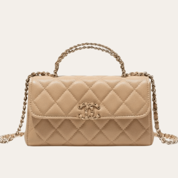 Chanel Flap Bag Top Handle Woc Light Beige 7.5 Inches