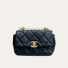 Chanel Flap Pearl Chain Shoulder Bag Black 8.7 Inches