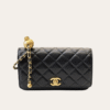 Chanel Flap Bag Woc (Wallet On Chain) With Gold Ball Charm Black 7.5 Inches
