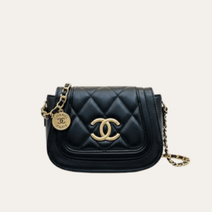 Chanel Coin Charm Flap Bag Black 7.9 Inches