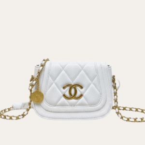 Chanel Coin Charm Flap Bag White 7.9 Inches