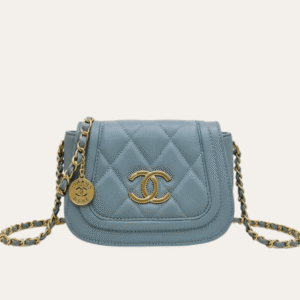 Chanel Coin Charm Flap Bag Blue 7.9 Inches