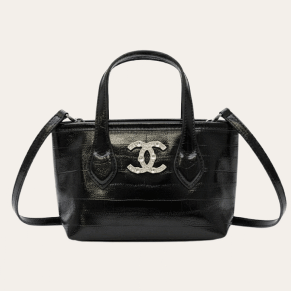 Chanel Vanity Mini Tote Bag With Crystal Cc Logo Black 6.3 Inches