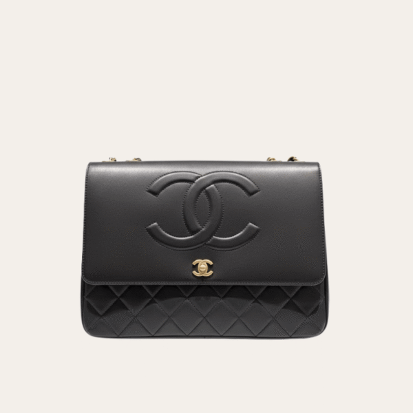 AURCN-BAG1085 Chanel Cc Logo Maxi Flap Bag Black 13.0 Inches