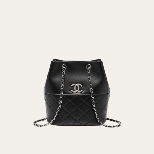Chanel Drawstring Bucket Bag Black 7.9 Inches