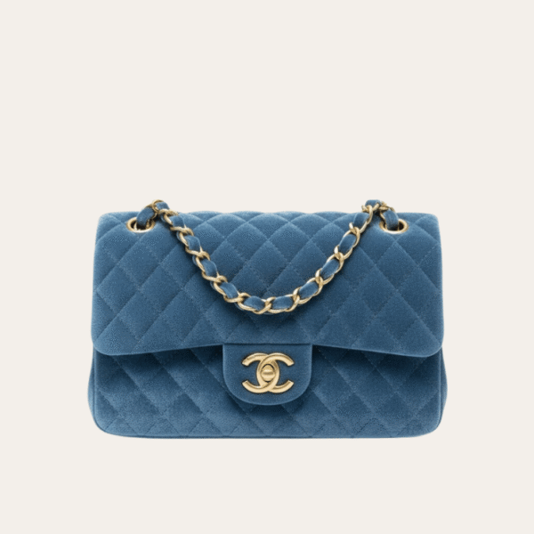 Chanel Velvet Classic Flap Bag Blue 9.8 Inches