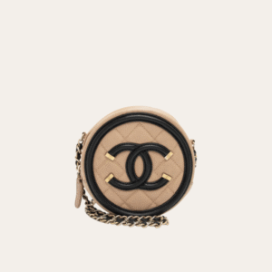 Chanel Round Coin Purse/Flap Bag Beige/Black 5.5 Inches
