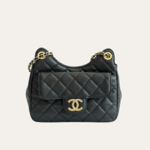 Chanel 22 Hobo/Shoulder Bag With Flap Pocket Black 7.5 Inches