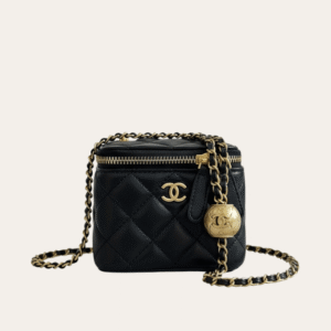 Chanel Mini Vanity Case With Gold Ball Black 4.3 Inches