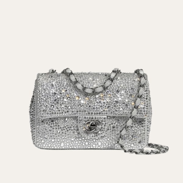 Chanel Classic Flap Bag Full Embellished Silver 7.9 Inches