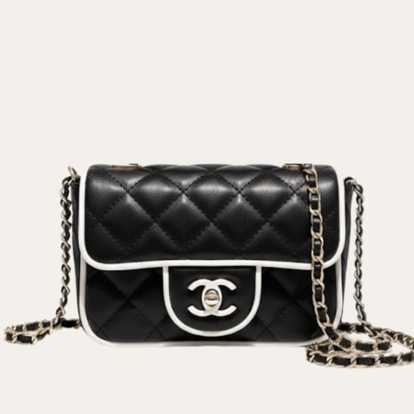 Chanel Flap Bag Black With White Piping 7.1 Inches