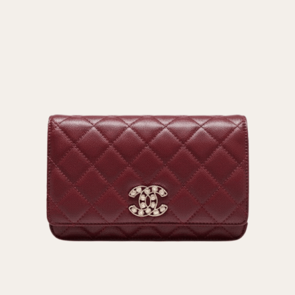 Chanel Flap Bag Woc (Wallet On Chain) Burgundy 7.5 Inches