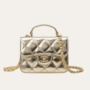 Chanel Mini Top Handle Flap Bag Gold Metallic 5.1 Inches