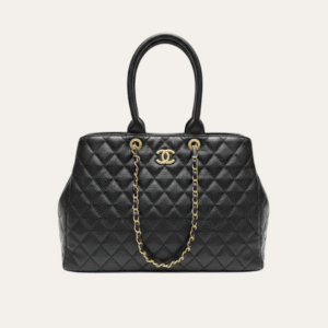 Chanel Quilted Tote Bag Black Gold Chain 15.4 Inches