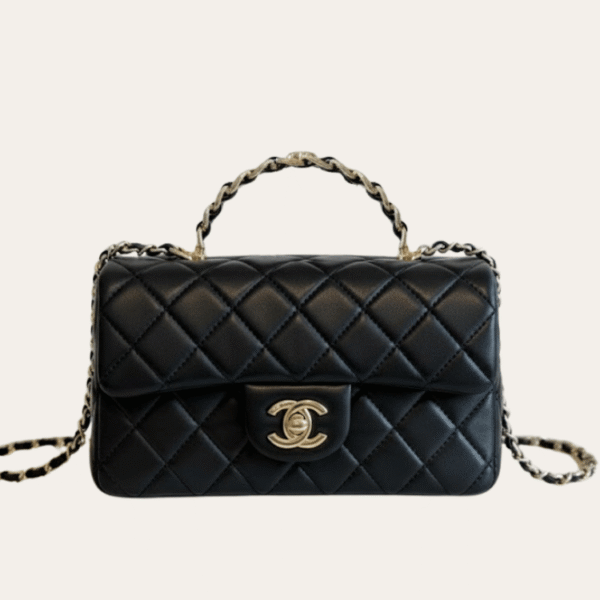 Chanel Mini Top Handle Flap Bag Black 7.9 Inches