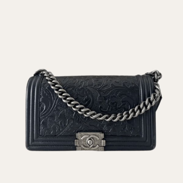 Chanel Boy Bag Embossed Black 9.8 Inches