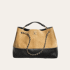 Chanel Shopping Bag Shiny And Gold Tone Metal Beige Black 14.2 Inches AS5657 B20827 U1536