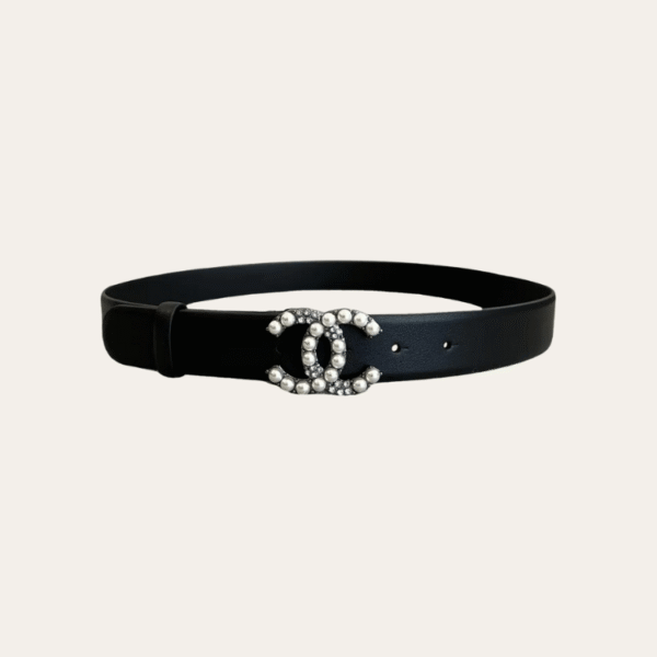 Chanel Belt Cc Pearl Crystal Black
