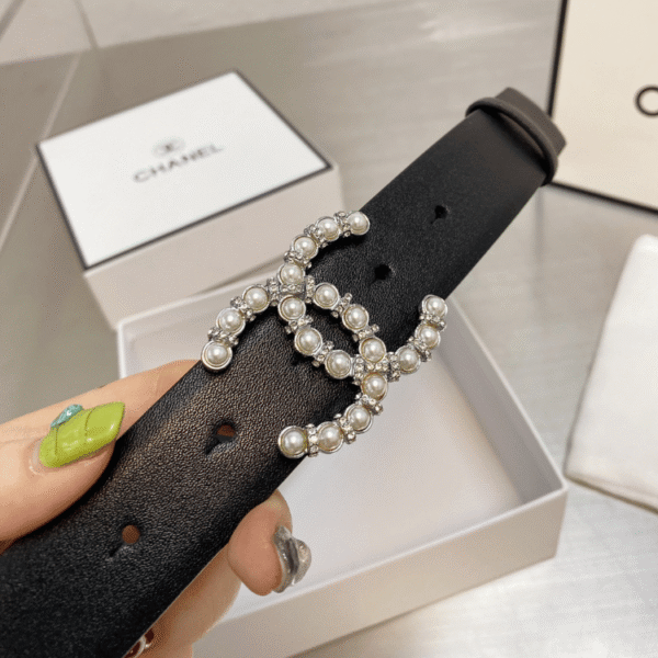 Chanel Belt Cc Pearl Crystal Black