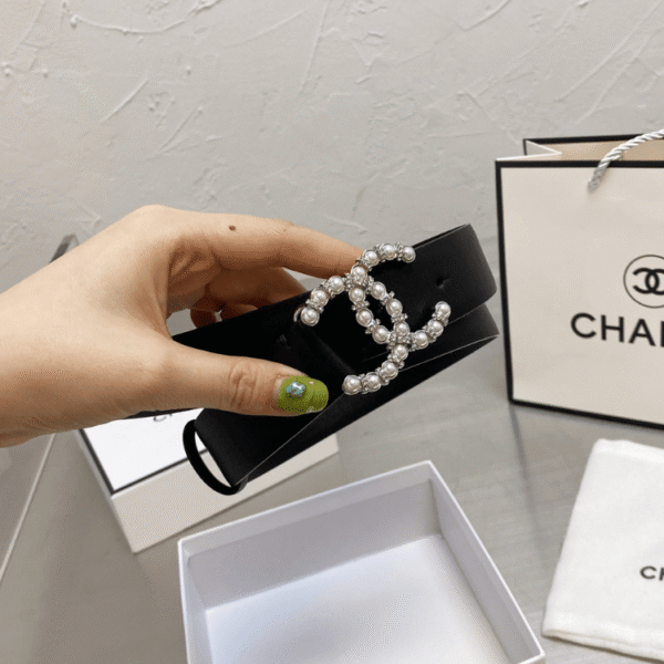 Chanel Belt Cc Pearl Crystal Black