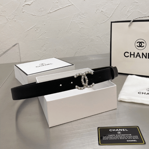 Chanel Belt Cc Pearl Crystal Black