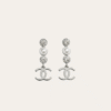 Chanel Cc Logo Drop Earrings With Pearls And Rhinestones Silver-Tone