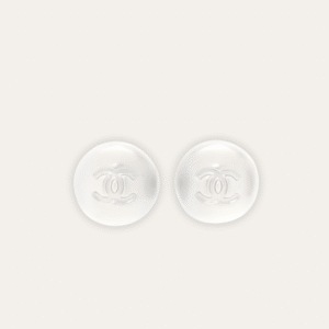 Chanel Cc Logo Round Stud Earrings White Resin/Pearl Silver-Tone