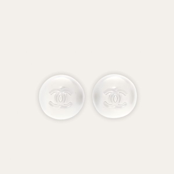 Chanel Cc Logo Round Stud Earrings White Resin/Pearl Silver-Tone
