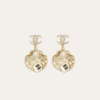 AURCN-EAR1004.png Chanel Cc Logo Seashell Drop Earrings With Pearls And Rhinestones Gold-Tone