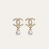 Chanel Cc Logo Drop Earrings With Pearls Gold-Tone