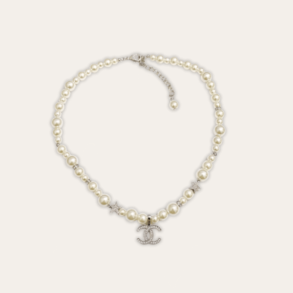 Chanel Pearl Choker Necklace With Star And Cc Pendant Silver-Tone