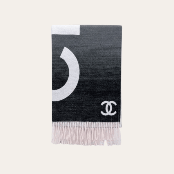 Chanel No. 5 Logo Cashmere Wool Scarf Black/White 70.8 Inches