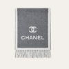 Chanel Logo Cashmere Scarf Grey/White 74.8 Inches