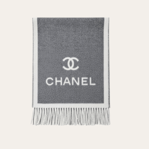 Chanel Logo Cashmere Scarf Grey/White 74.8 Inches