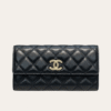 Chanel Quilted Long Flap Wallet Black 7.7 Inches