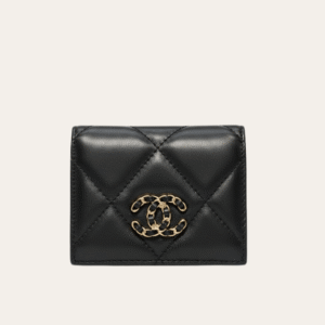Chanel 19 Tri-Fold Wallet Black Gold/Chain Hardware 4.3 Inches