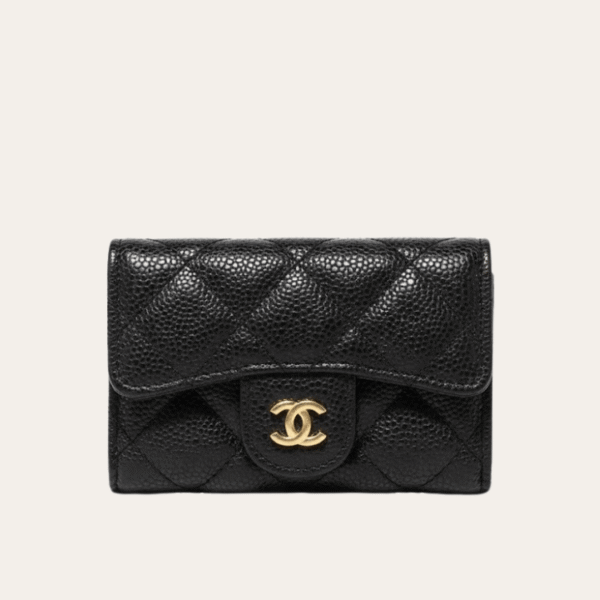 AURCN-WALLET1005 Chanel Classic Tri-Fold Wallet Black Caviar Gold Hardware 4.3 Inches