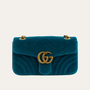 Gucci Gg Marmont Velvet Shoulder Bag Teal Blue 10.2 Inches