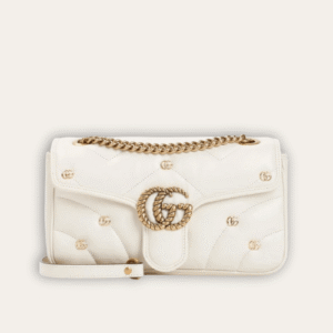 Gucci Gg Marmont Large Studded Matelassé Shoulder Bag Ivory White 10.2 Inches