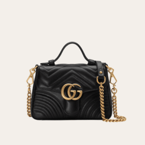 Gucci Gg Marmont Top Handle Chain Shoulder Bag Black 10.6 Inches