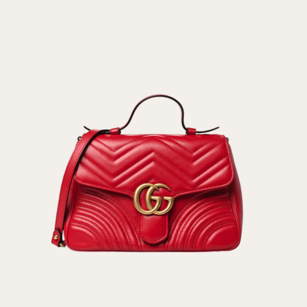 Gucci Gg Marmont Top Handle Chain Shoulder Bag Red 10.6 Inches