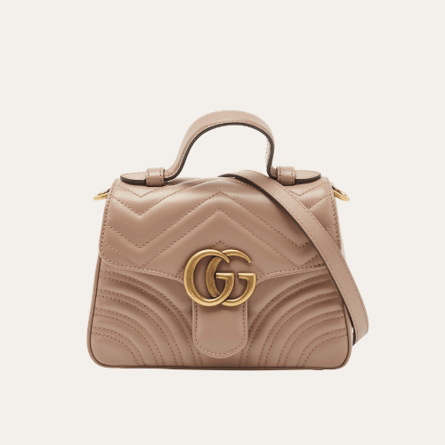 Gucci Gg Marmont Top Handle Chain Shoulder Bag Nude 8.3 Inches