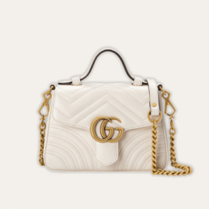 Gucci Gg Marmont Top Handle Chain Shoulder Bag White 8.3 Inches