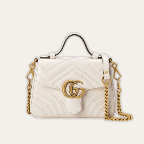Gucci Gg Marmont Top Handle Chain Shoulder Bag White 8.3 Inches
