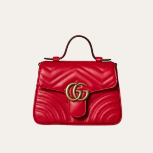Gucci Gg Marmont Top Handle Chain Shoulder Bag Red 8.3 Inches