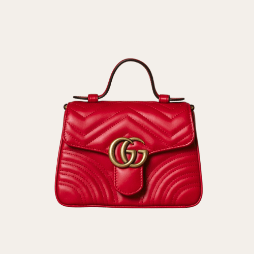 AURGC-BAG1027 Gucci Gg Marmont Top Handle Chain Shoulder Bag Red 8.3 Inches