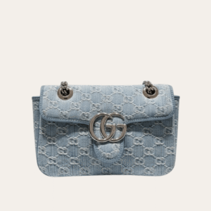 Gucci Gg Marmont Denim Chain Shoulder Bag Blue 8.7 Inches