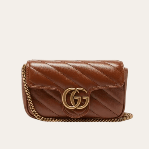 Gucci Gg Marmont Mini Chain Shoulder Bag Brown 6.3 Inches